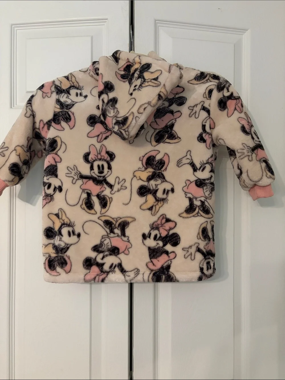 Disney Minnie Mouse Cream Fleece Lined Hoodie with Pink and Yellow Accents 3T